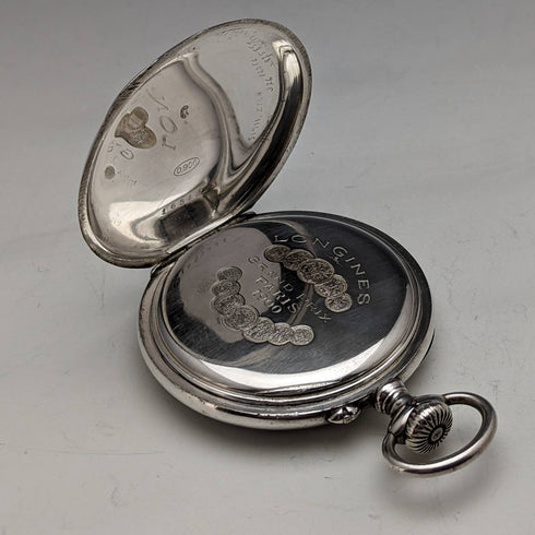Around 1905 Antique Longines pocket watch Enamel decoration Silver side case Works well